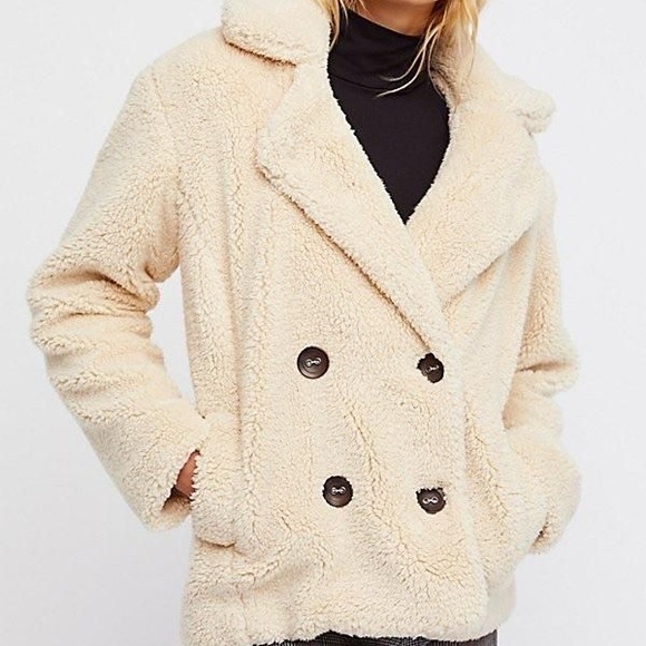 Free People Notched Teddy Peacoat Coat Faux Fur - Picture 2 of 10